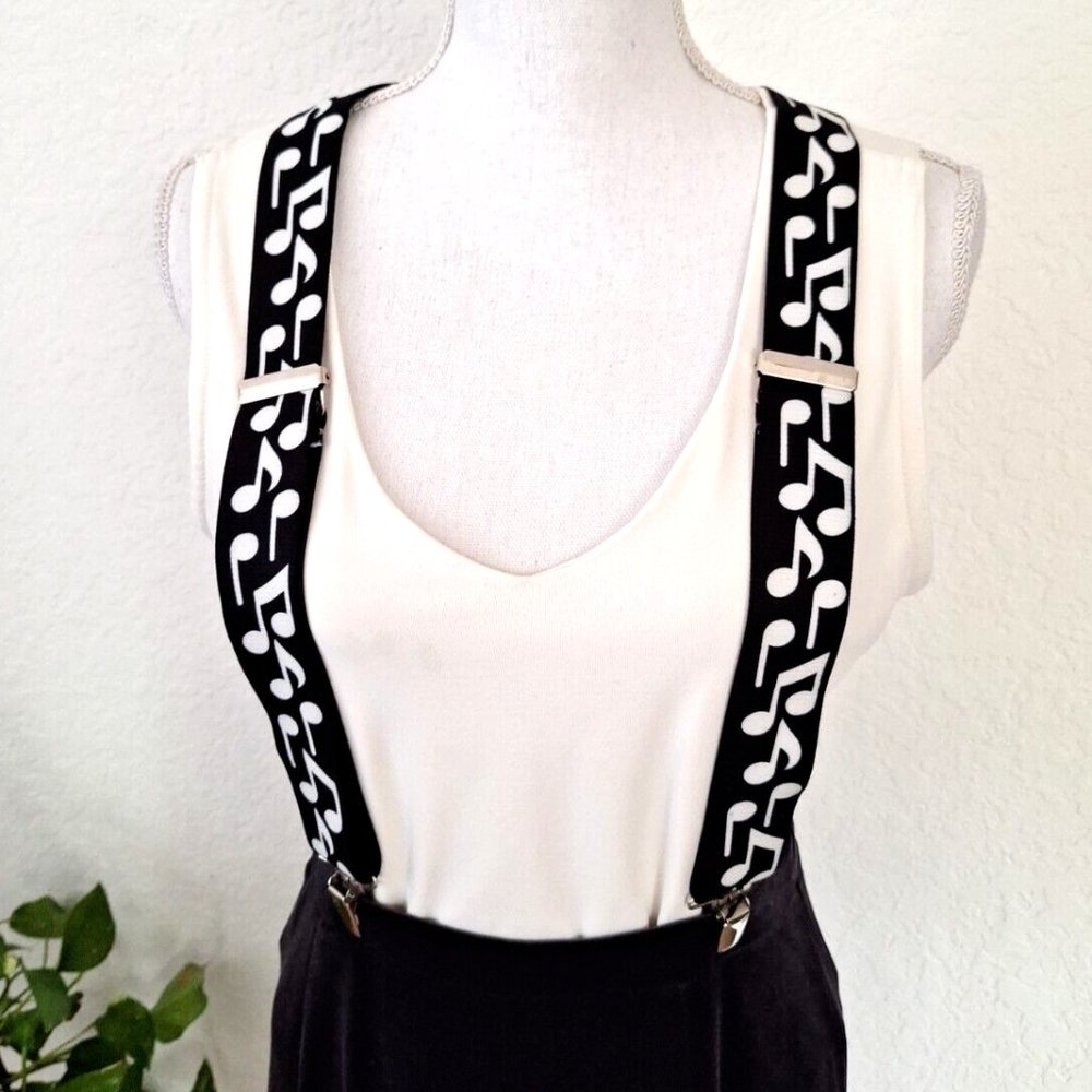 Suspenders Musical Notes Black & White Unisex Y-Shape Vintage